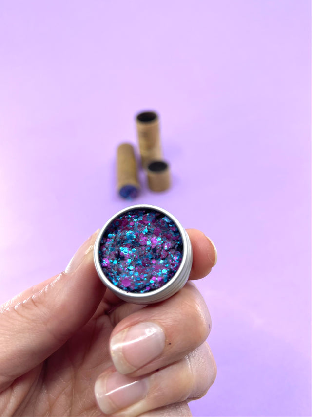 Glitter Balm move from kraft to tin