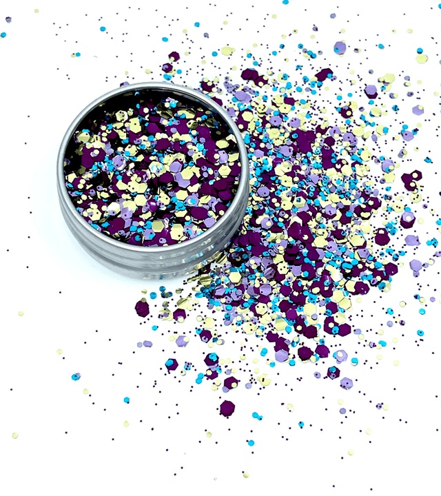 circus safari, the extraordinary ecoglitter mix of purple, gold, and blue.