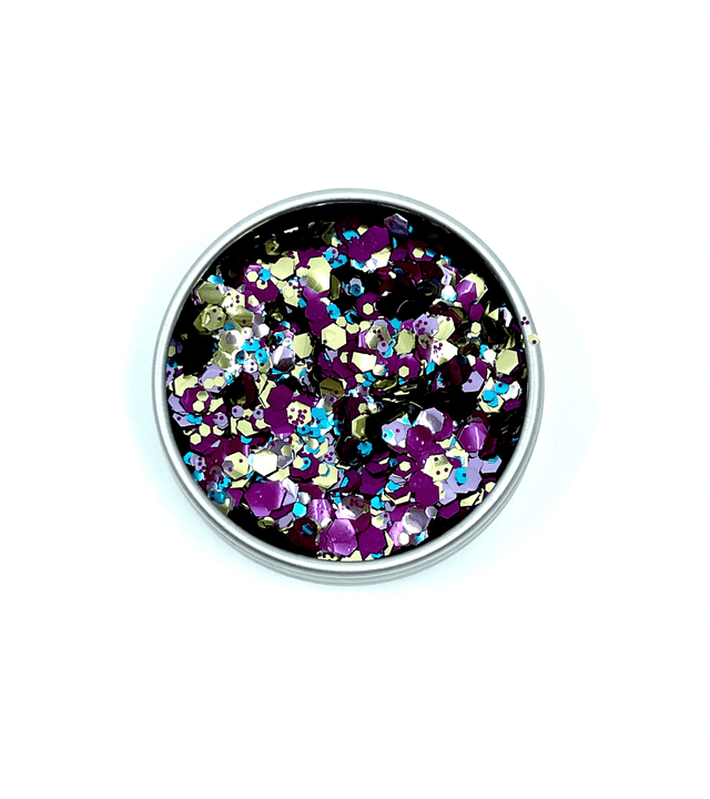 circus safari, the extraordinary ecoglitter mix of purple, gold, and blue.